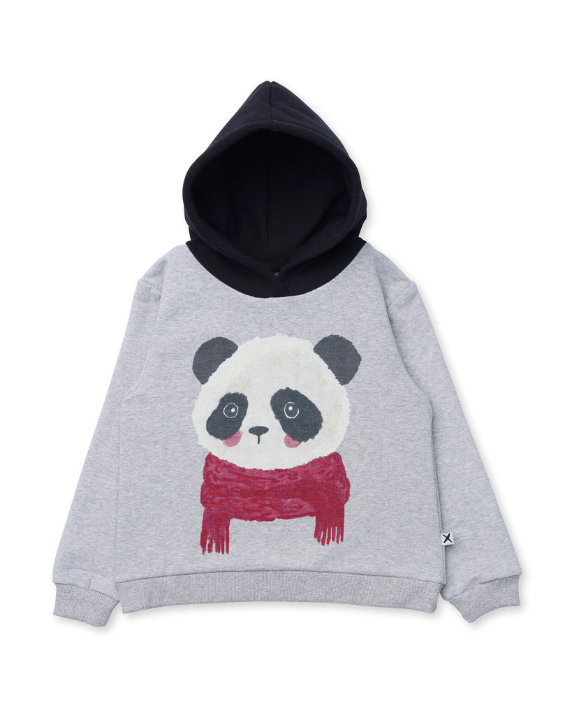 Cosy Panda Furry Hood - Grey Marle / Black