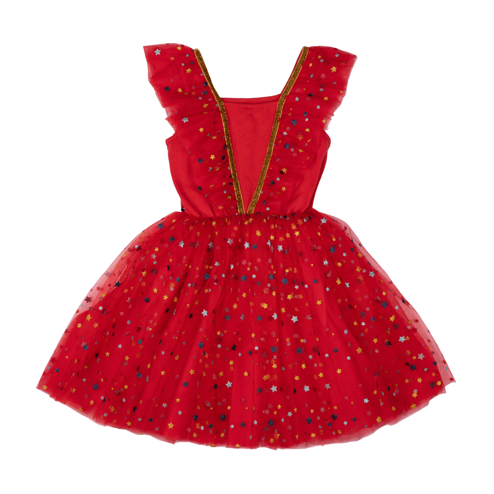 RED CHRISTMAS ANGEL RUFFLE TULLE DRESS