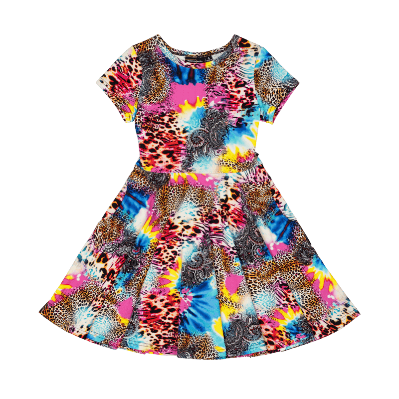 ABSTRACT LEOPARD WAISTED DRESS