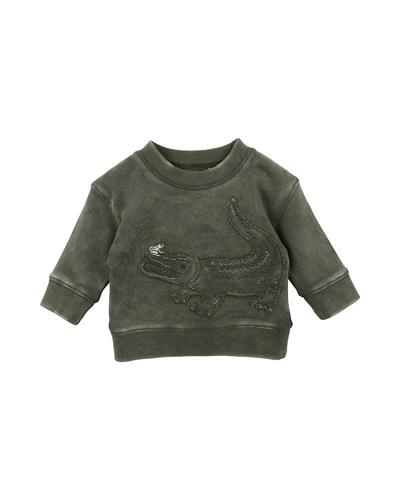 SCOUT CROC BABY SWEAT TOP - WASHED KHAKI