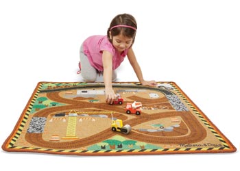 M&D - Round the Construction World Zone Site Rug with 3 Vehicles