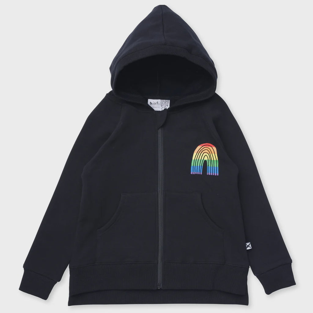 Stripey Rainbow Furry Zip Up - Black