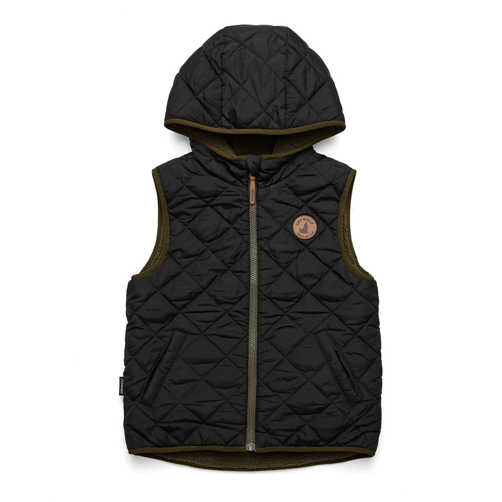 REVERSIBLE HOODED YETI VEST Black/Khaki