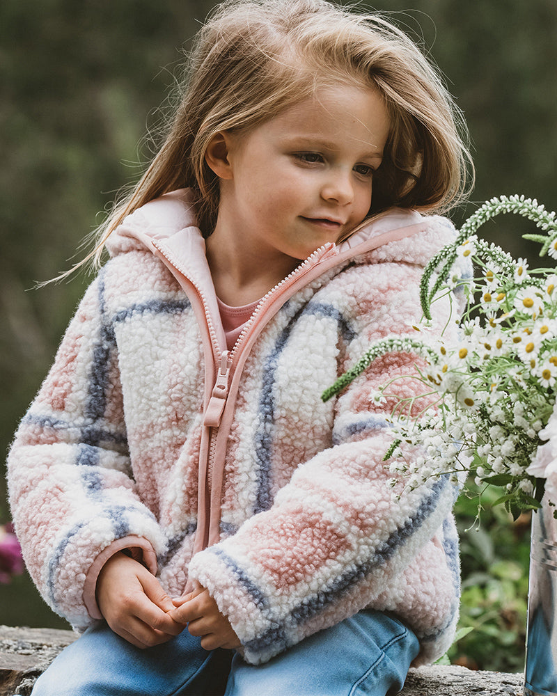 GIRLS SHERPA JACKET - PINK CHECK