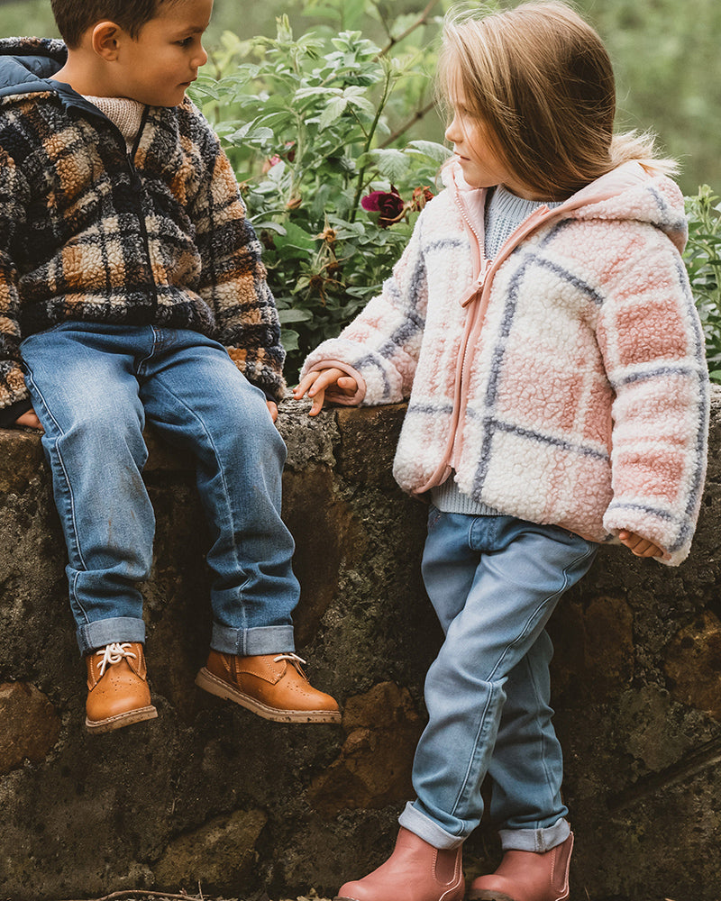 GIRLS SHERPA JACKET - PINK CHECK