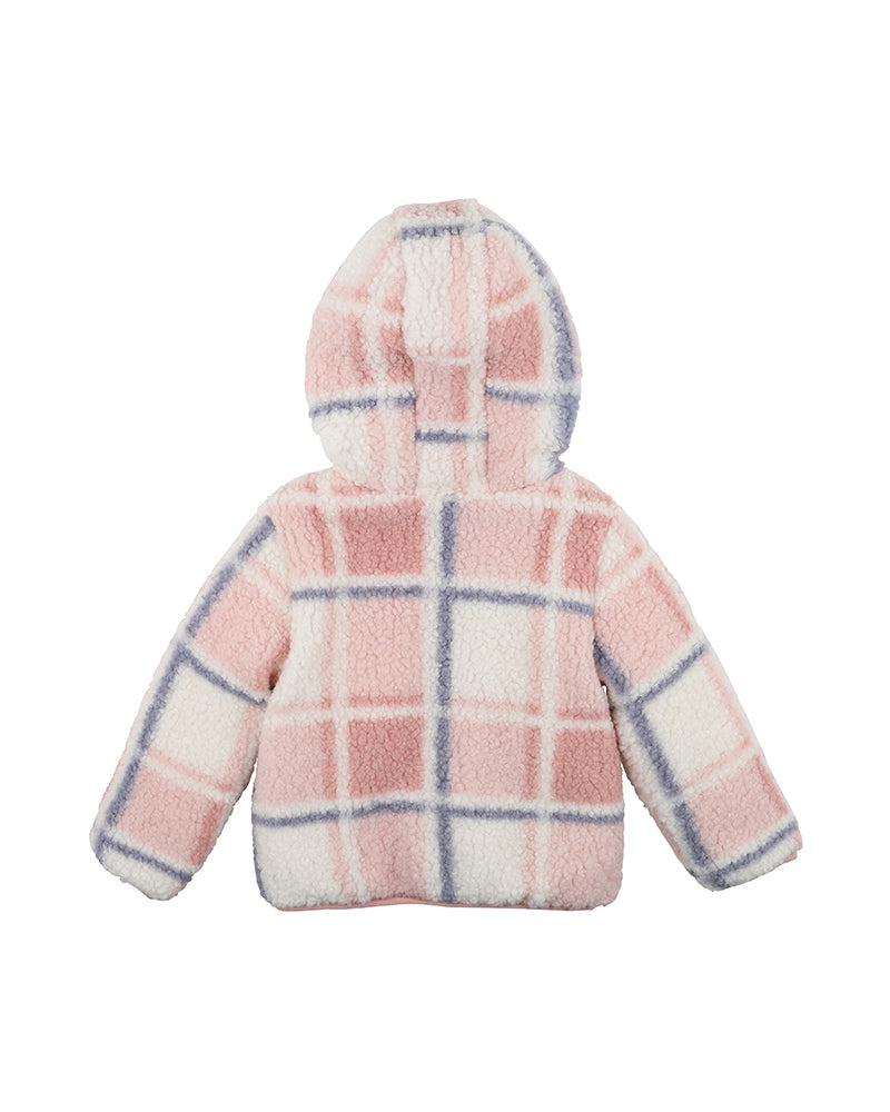 GIRLS SHERPA JACKET - PINK CHECK