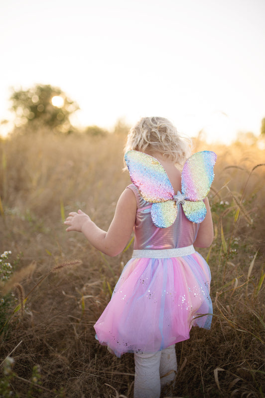 Rainbow Sequins Skirt with Wings & Wand