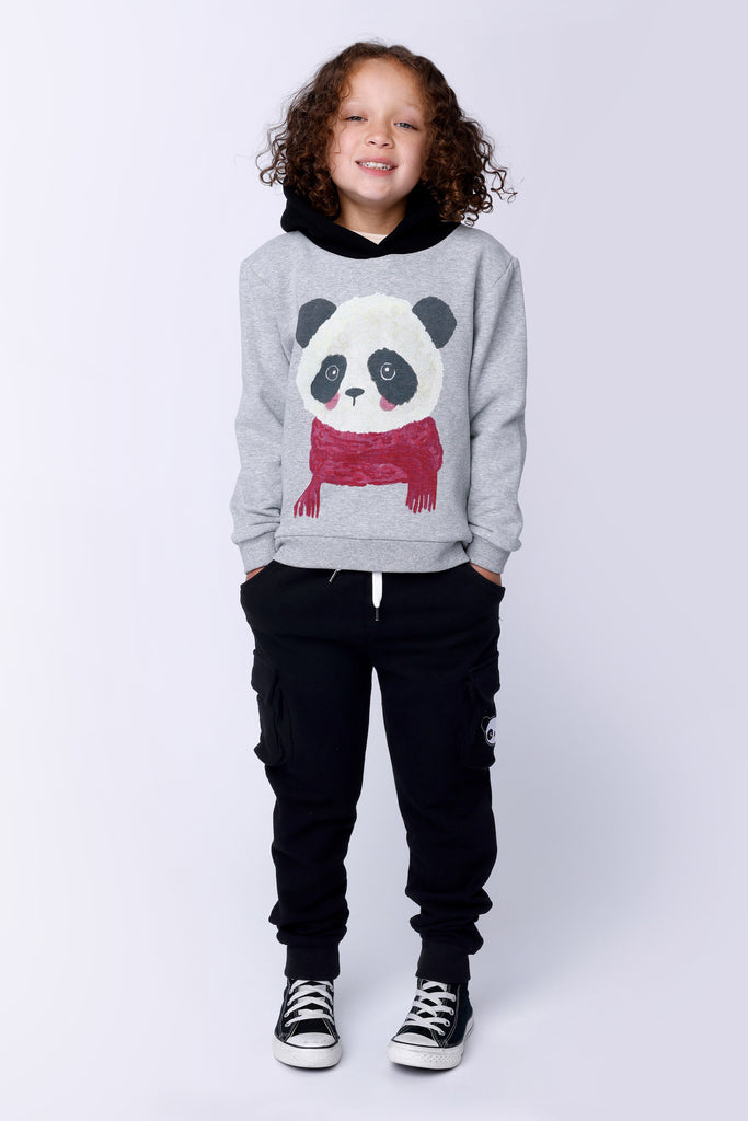 Cosy Panda Furry Hood - Grey Marle / Black