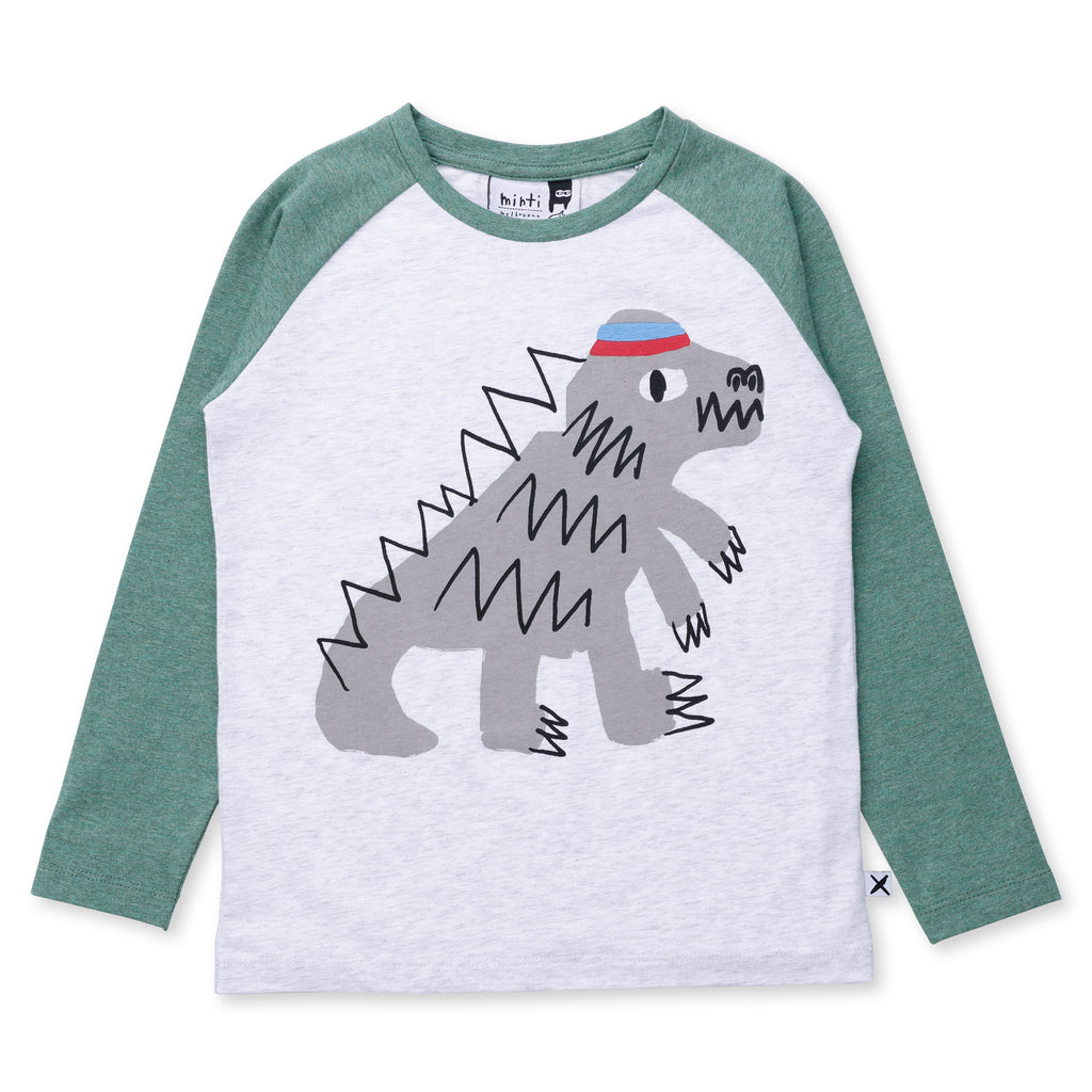 Sporty Dino Tee - White Marle/Forest Marle