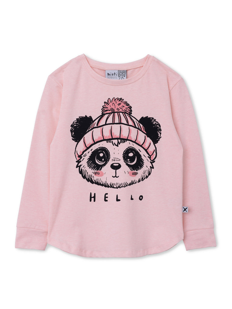 Hello Panda Tee- Pink Marle