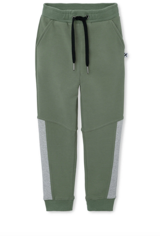 Furry Contrast Trackies - Moss/Grey Marle