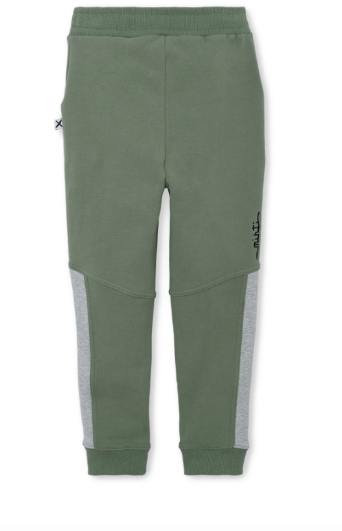 Furry Contrast Trackies - Moss/Grey Marle