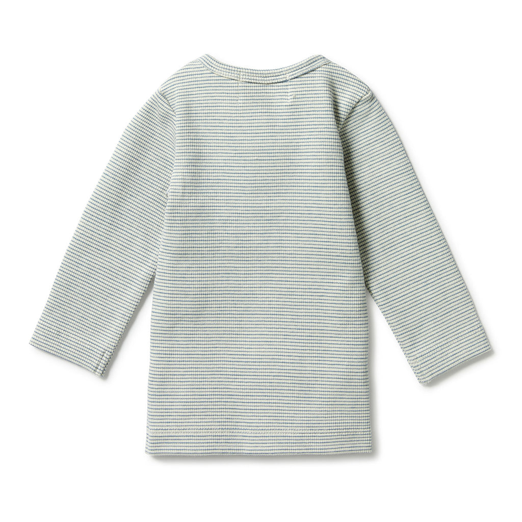 Organic Stripe Rib Henley Top - Bluestone