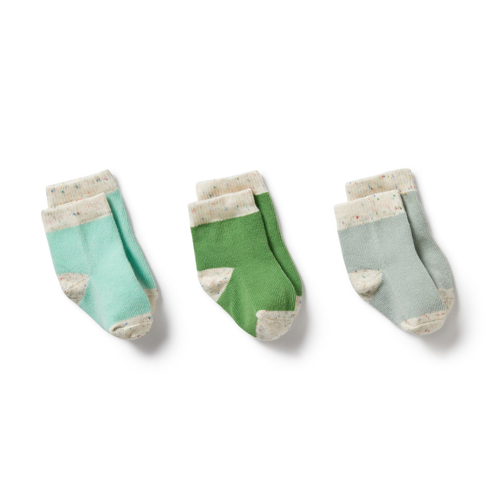 Organic 3 Pack Baby Socks - Mint Green / Cactus / Smoke Blue