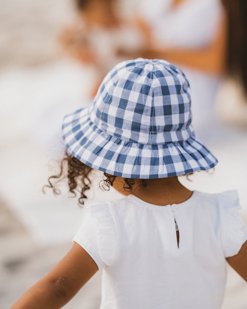 HALLIE BLUE CHECK SUN HAT