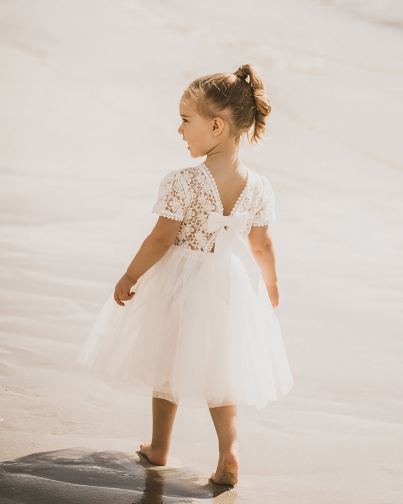 LACE BODICE WITH BACK BOW BABY DRESS
