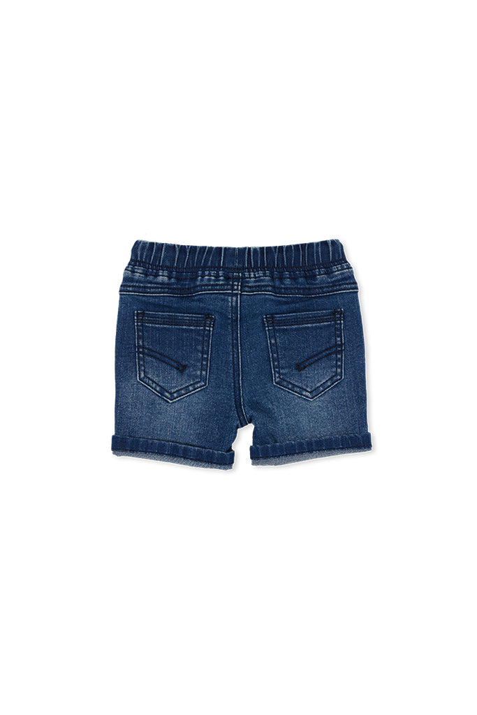 BABY KNIT DENIM SHORT - MID WASH DENIM