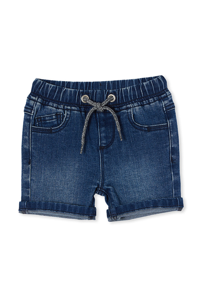 BABY KNIT DENIM SHORT - MID WASH DENIM