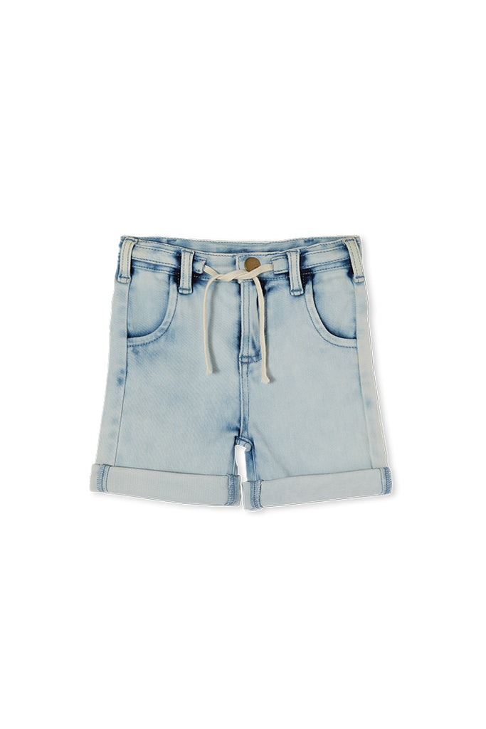 LIGHTWEIGHT DENIM SHORT - LIGHT WASH DENIM