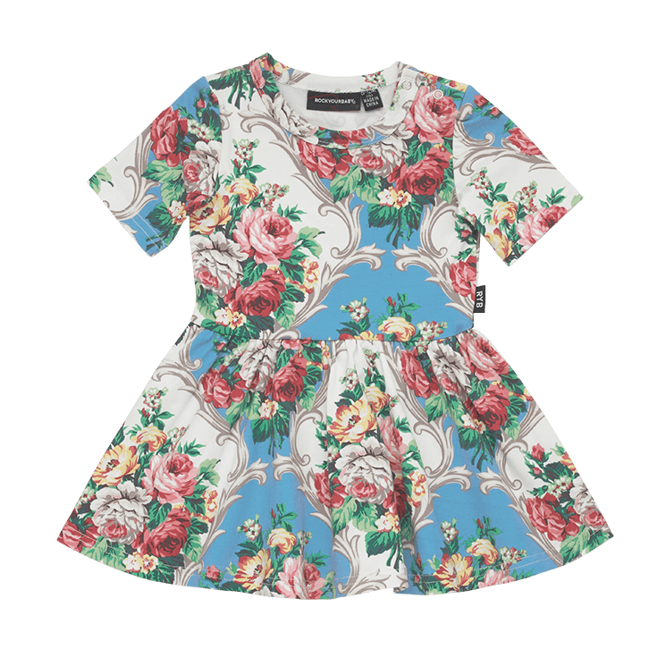 FRENCH CHINTZ - ELBOW LENGTH SLEEVE BABY DRESS