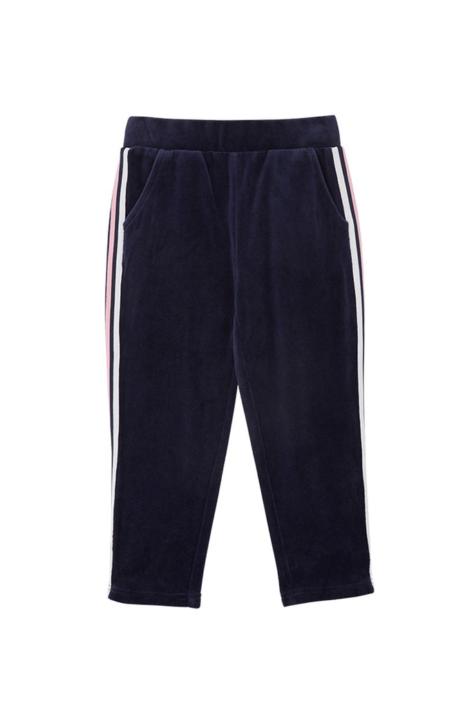 Navy Velour Detail Baby Track Pant