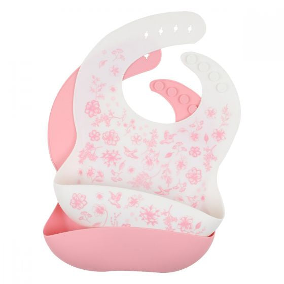 FLORAL PINK SILICONE BIBS 2 PACK