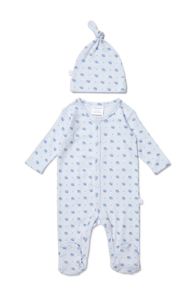 ELEPHANT STUDSUIT AND BEANIE SET