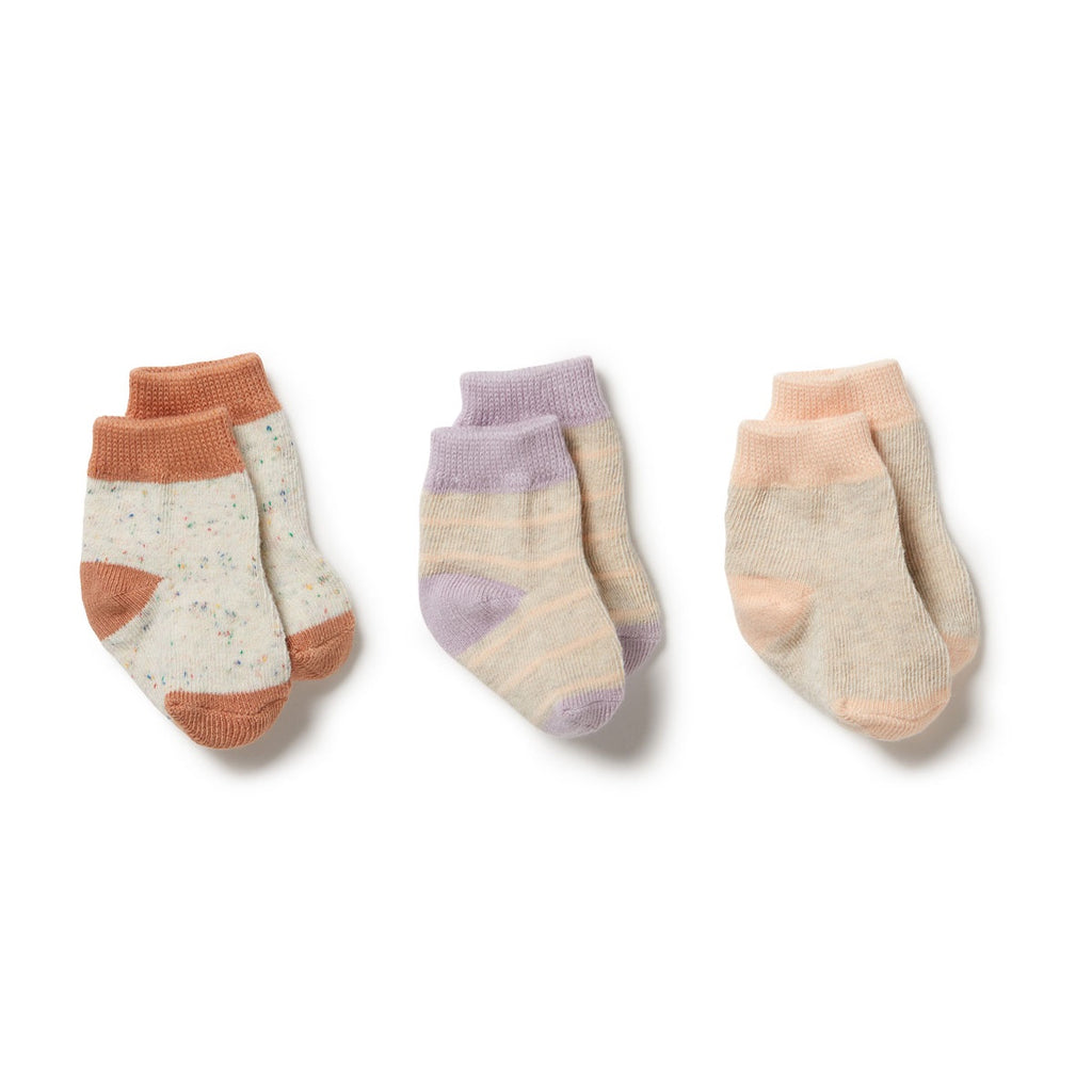 Organic 3 Pack Baby Socks - Cream Tan / Lilac Ash / Cameo Rose