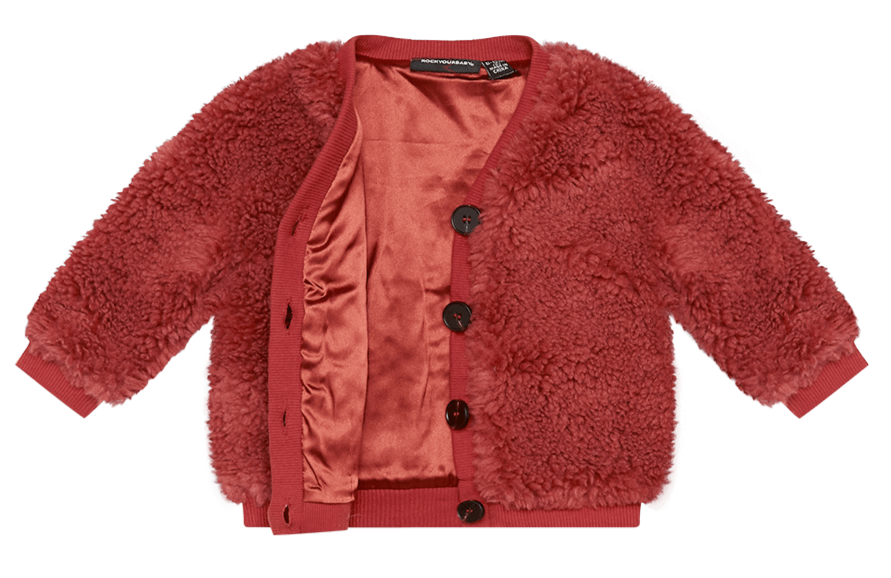RED SHERPA BABY CARDIGAN - RED