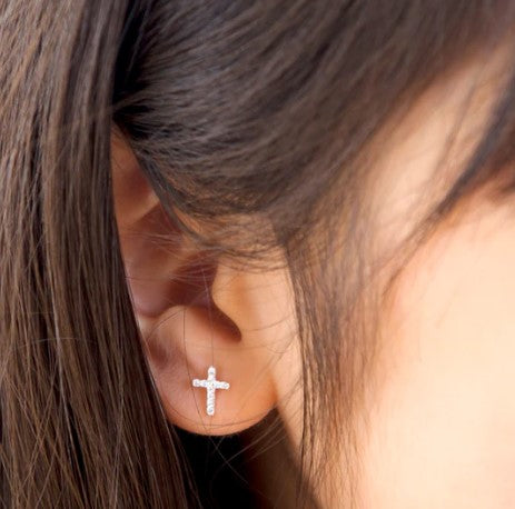 Petite Fleur Diamante Cross Earrings