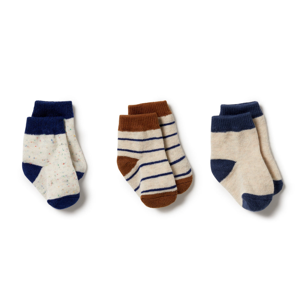 Organic 3 Pack Baby Socks - Deep Blue / Dijon / Blue Depths
