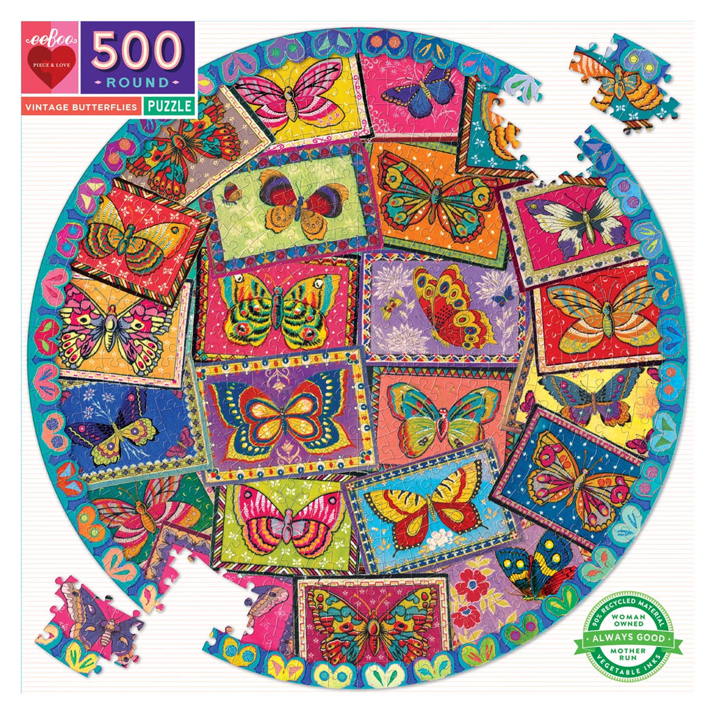 500 Pc Round Puzzle – Vintage Butterflies