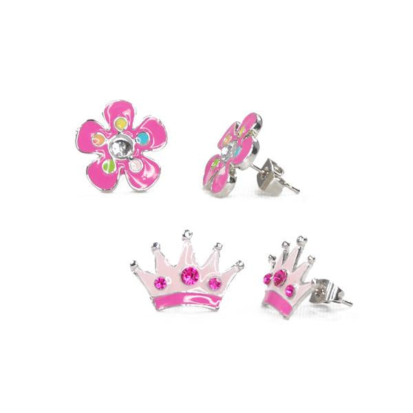 Flower & Crown & Gemstone Earrings