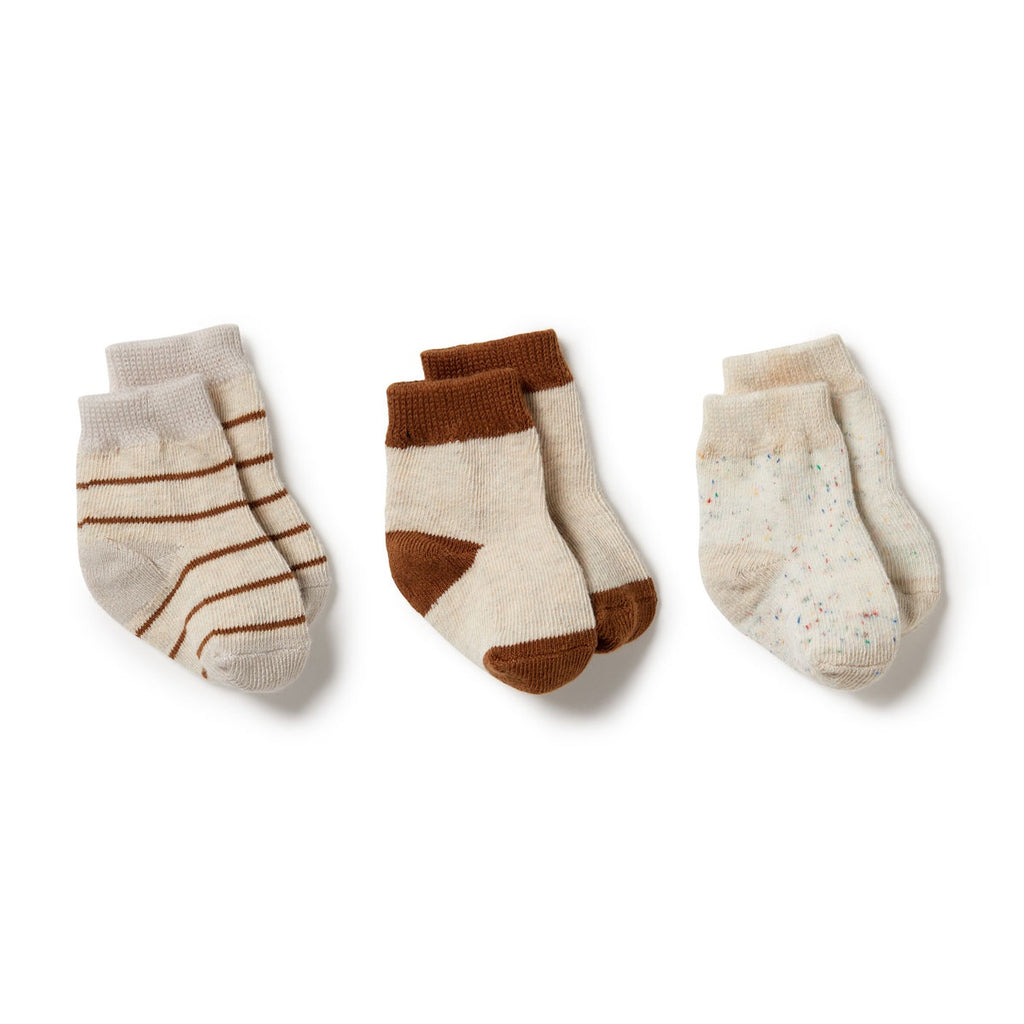 Organic 3 Pack Baby Socks - Oatmeal / Nimbus Cloud / Dijon