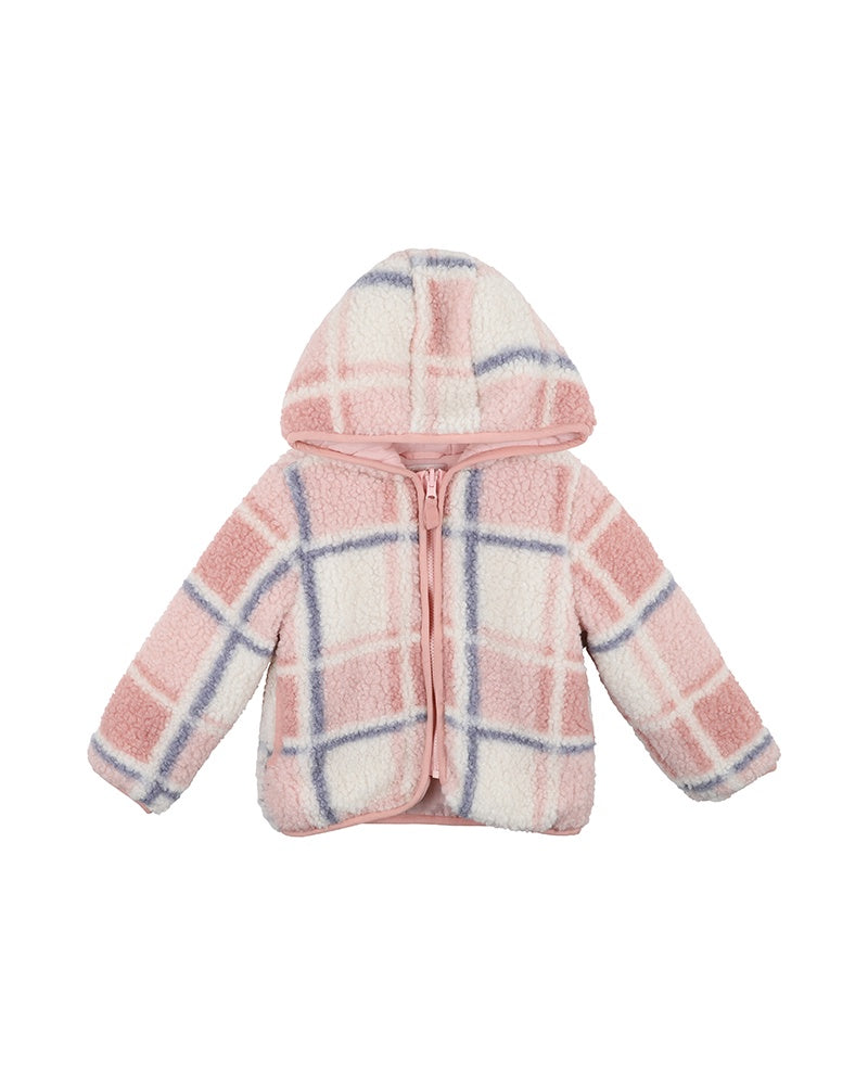 GIRLS SHERPA JACKET - PINK CHECK