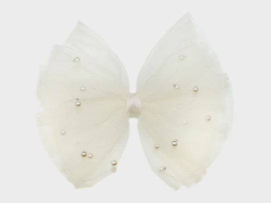 Pearl Tulle Big Bow Clip