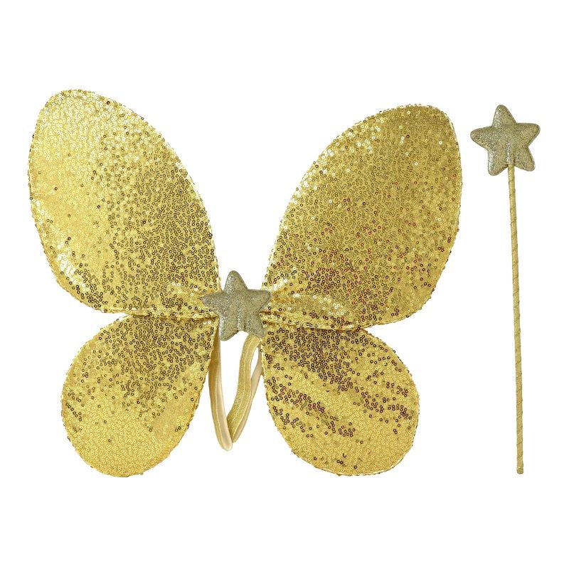 Gold Sequin Wings and Glitter Star Wand Set