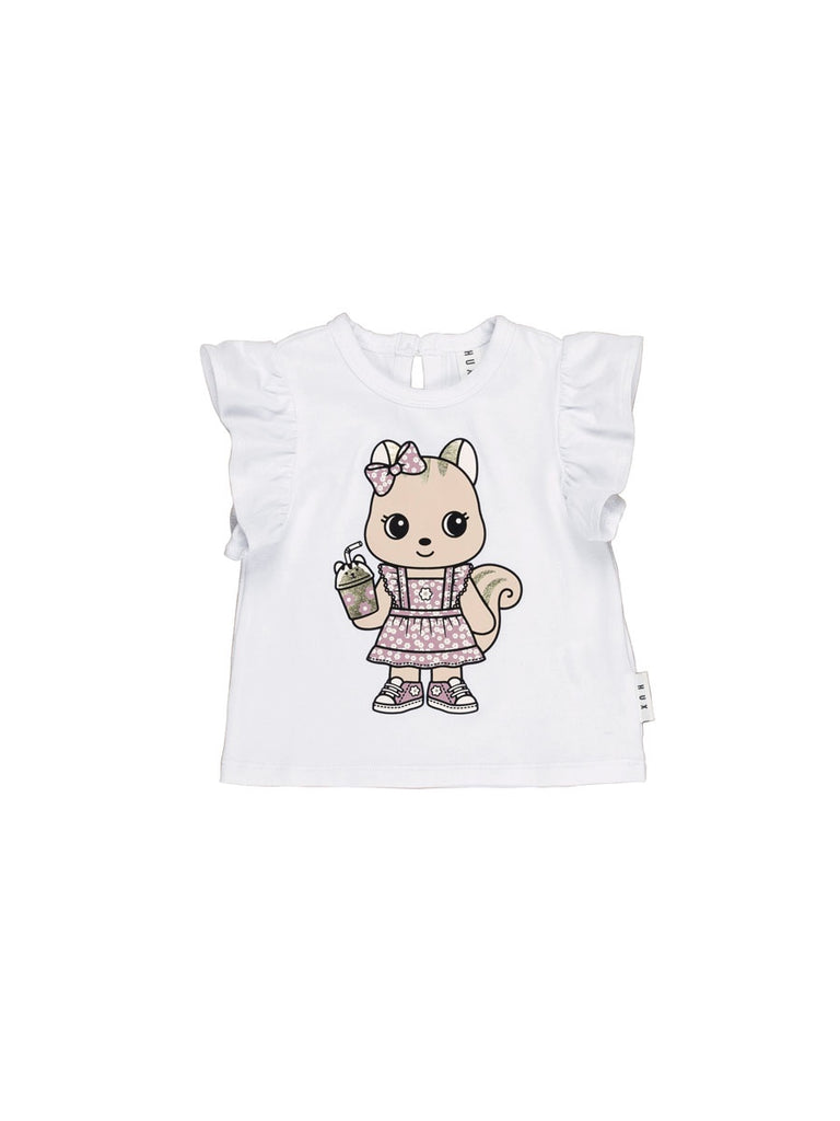 CHEERY CHIPMUNK FRILL T-SHIRT - WHITE