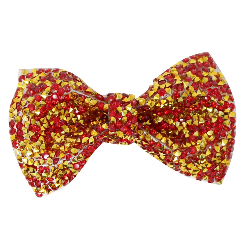 Brilliant and Bright Rhinestone Bow Hairclip, Red and Gold