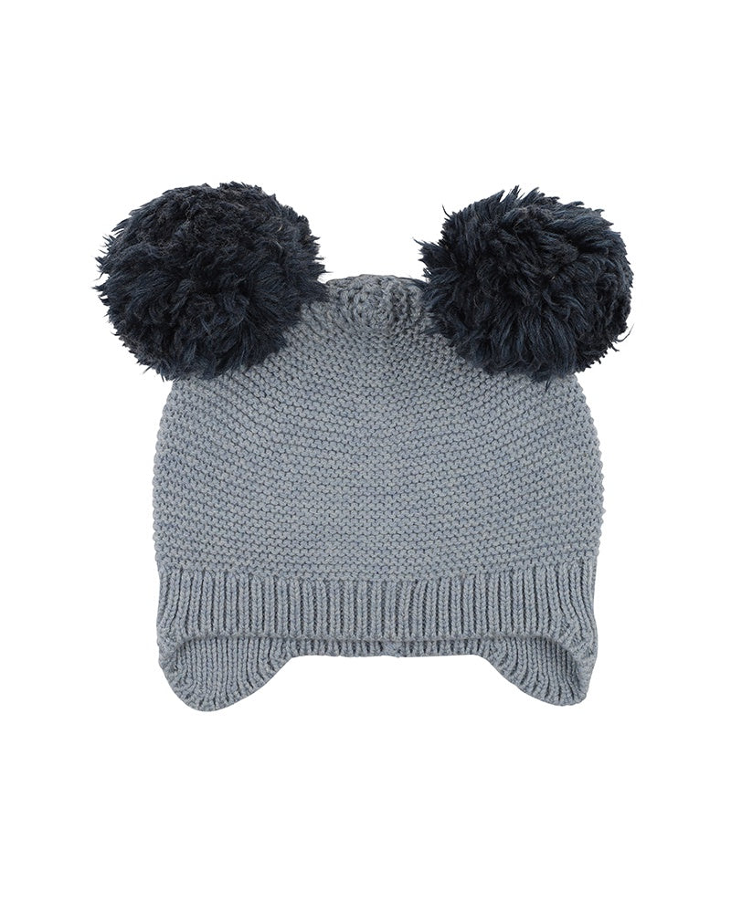 BLUE POMPOM BEANIE - SMOKE BLUE