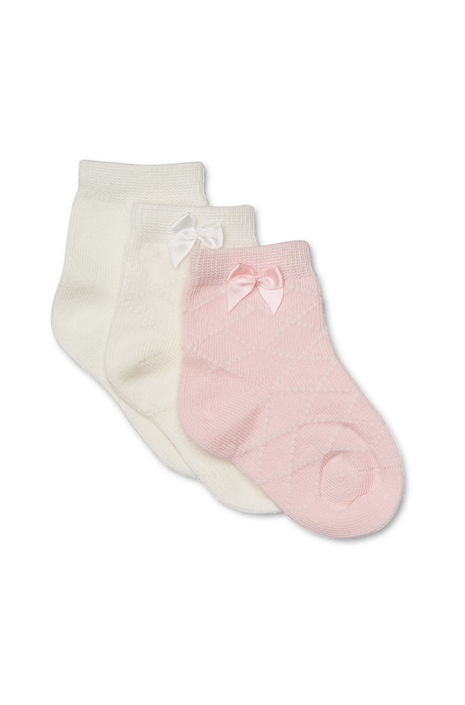 Marquise Girls 3 Pack Diamond Knitted Socks with Bow