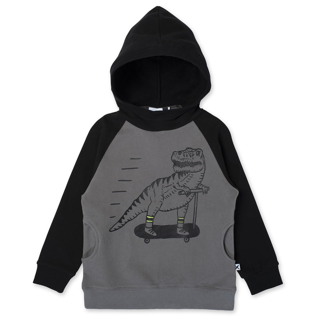 Scooting Dino Furry Hood- Dark Grey/Black
