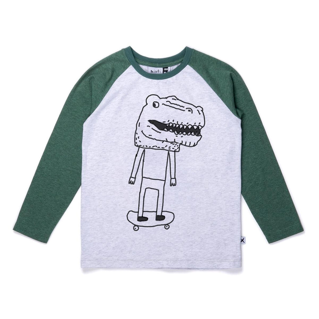 T-rex Mask Tee - White Marle/Forest Marle
