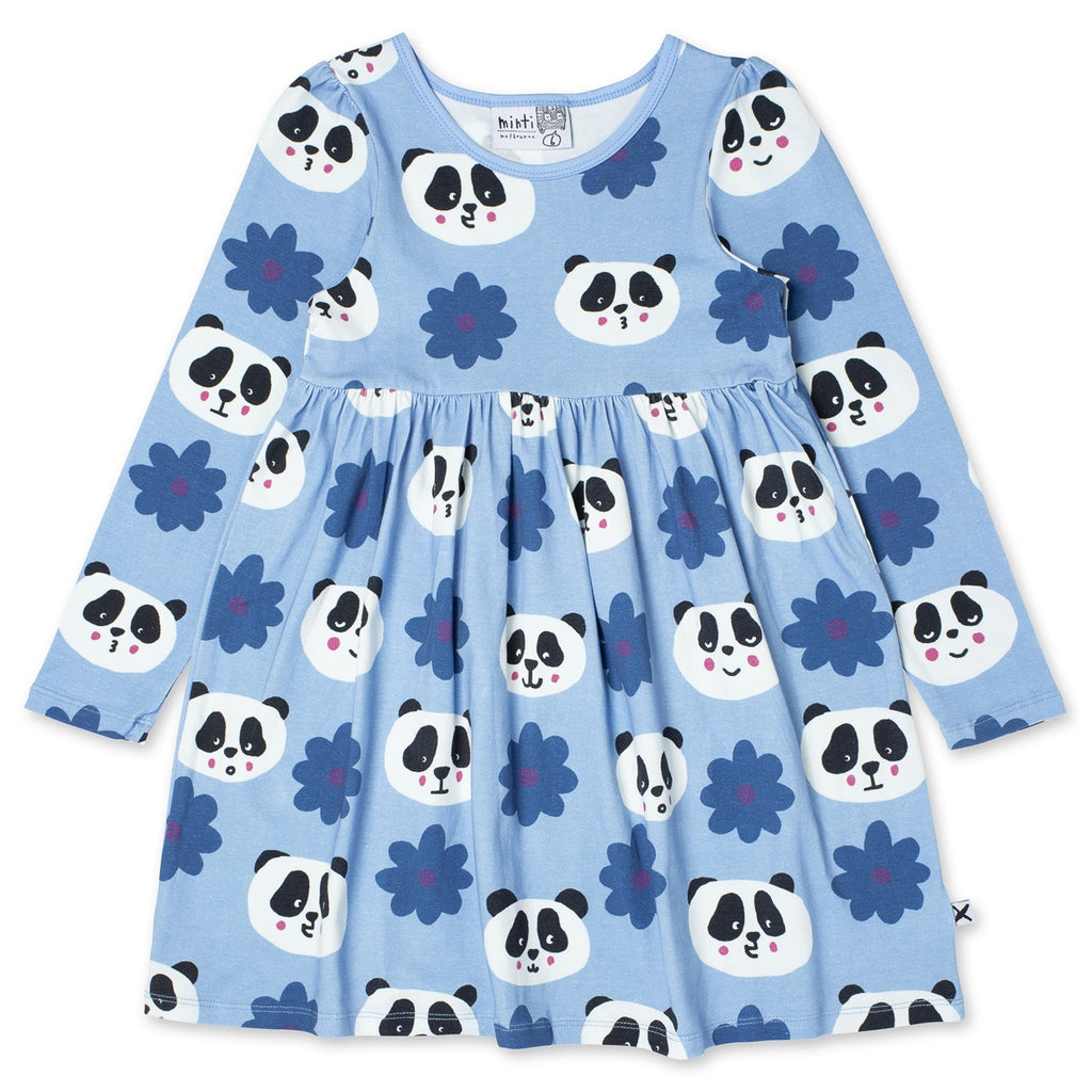 Flowers And Pandas Dress- Light Blue