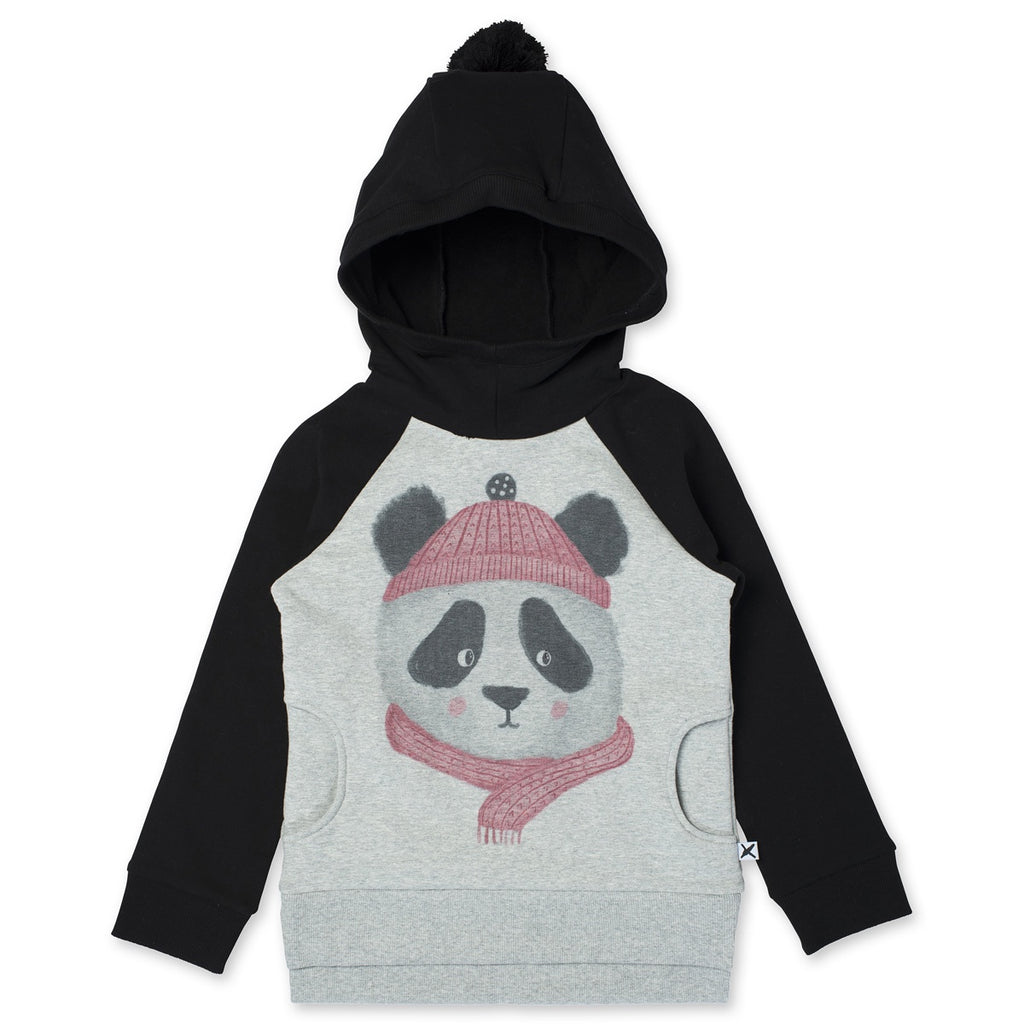 Warm Panda Furry Hood- Grey Marle/Black