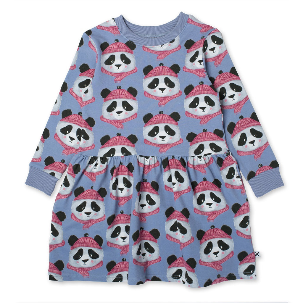 Warm Pandas Dress- Light Blue