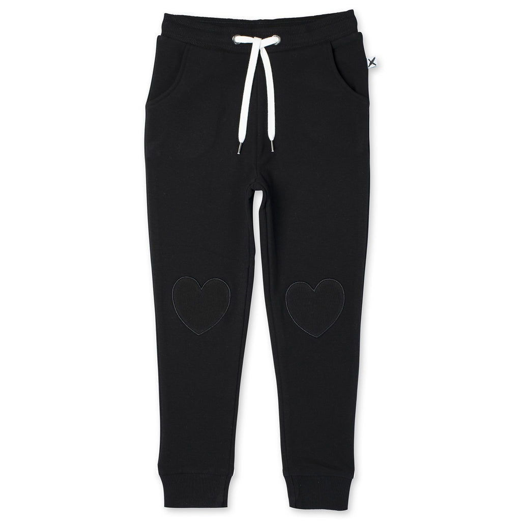 Heart Patch Furry Trackies- Black