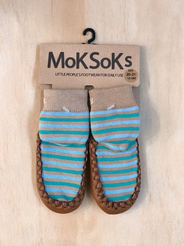 MokSoks Tan/Blue/Green Stripes