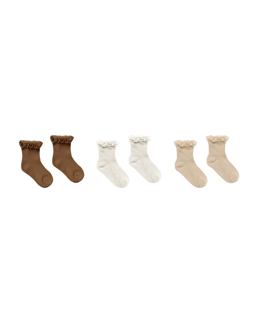 RUFFLE SOCKS, 3 PACK CHOCOLATE, NATURAL, SHELL