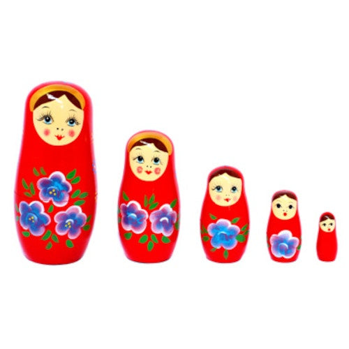 Russian Nesting Dolls - Red  with Blue Flowers